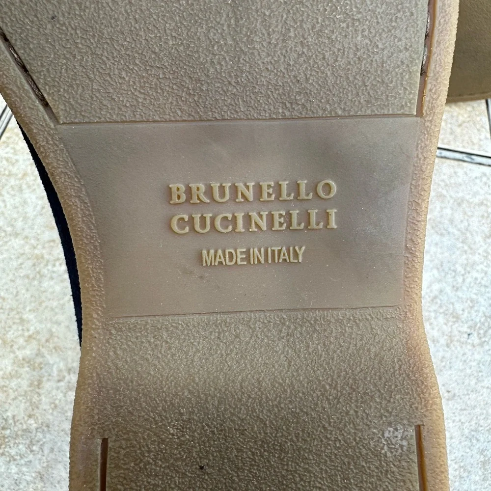 Brunello Cucinelli Navy Suede Chukka Boots with Tan Sole
